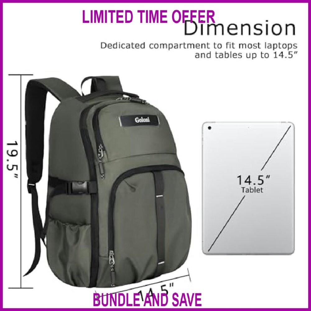 35L Travel Laptop Backpack, TSA-Approved, Water-Resistant, 15.6 Inch Compartment - Picture 4 of 8